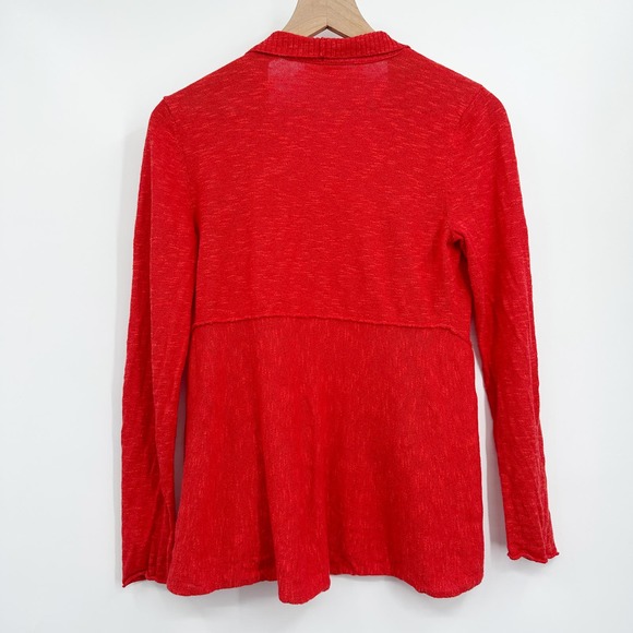 Eileen Fisher Linen Cotton Open Waterfall Cardigan in Red Size Small Petite - Picture 2 of 8